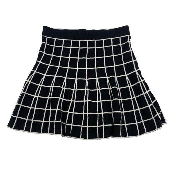 LOFT Size MP Black Knit Flare Skirt Checks Geometric Print Petite - Picture 1 of 8
